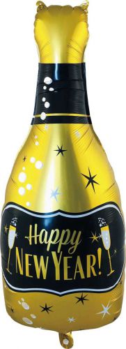 Balon Foliowy Butelka Złoto-Czarny Happy NewYear 49cm x 98 cm