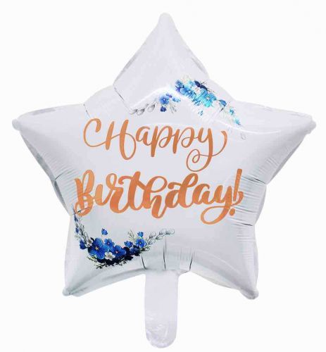 Balon Foliowy Gwiazda z RoseGold napisem Happy Birthday [18 cali]