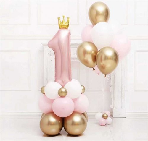Zestaw balonów 1 pink CYFRA + BALONY LATEKSOWE