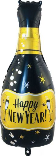 Balon Foliowy Butelka Czarno-Złoty Happy NewYear 49cm x 98 cm